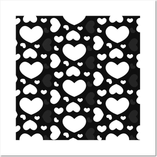 White, black and grey hearts pattern Posters and Art